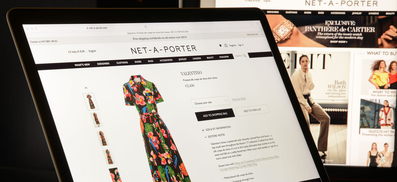 Moda web sitlerini ve ürün sayfasını gösteren görsel