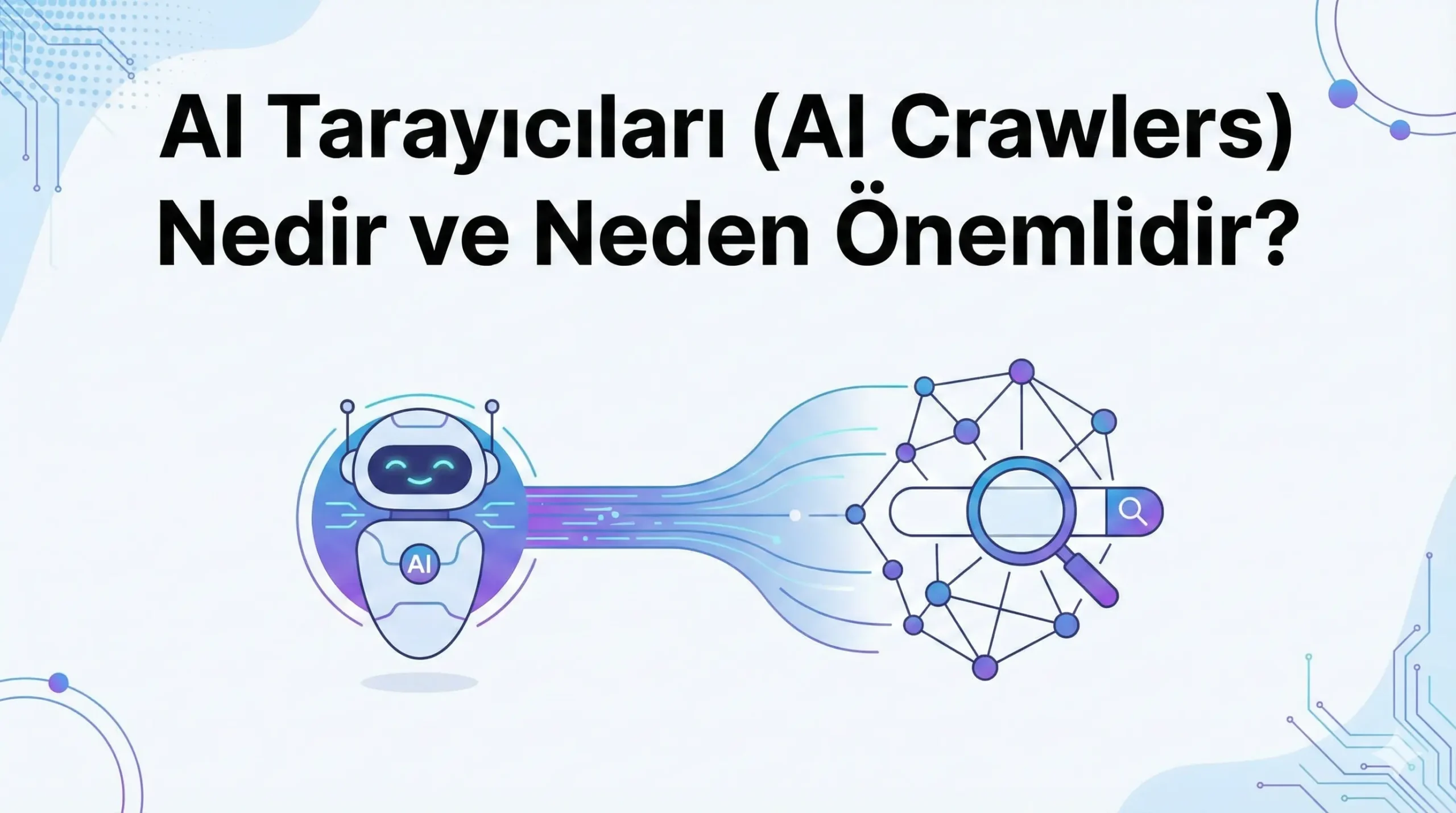 SEO Danışmanı Fatih Küpelioğlu 12 AI tarayıcıları nedir ve neden önemlidir yazısının kapak görseli. Arama barı ve AI BOT içeriyor